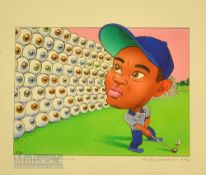 Rare Robert Grossman USA (b.1940 – 2018) - Original graphic art work of Tiger Woods signed and dated