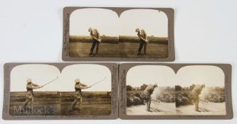 3x James Braid Walton Heath (5x Open Golf Champion) Stereo View real photograph golf cards – showing