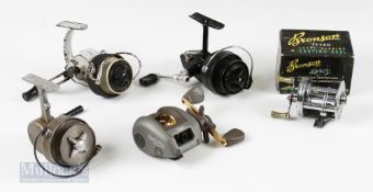 5x Mixed Fixed Spool Reels – Bronson Flyer no.2450 in original box, Banex Tova 300L, Allcock’s