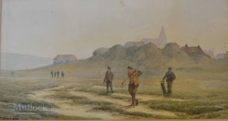 Stewart Acton (1879-1960) – Golfer and Caddie driving from the rough with church in the back