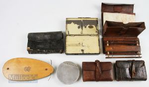 Collection of tackle boxes and wallets 7 to include Japanned 6 ½” x 4” tackle box by Bambridge of