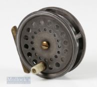 P D Malloch of Perth 3” alloy trout reel with smooth brass foot, perforated face, maker’s oval