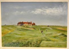 WARD BLYTE (Contemporary) - Princes Old Golf Course Oil on Board - 1st Fairway and Club House signed