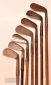 7x assorted mashie golf irons - Henry & Bishop, Winton, F H Ayres, et al - 2x wit bowed shafts and