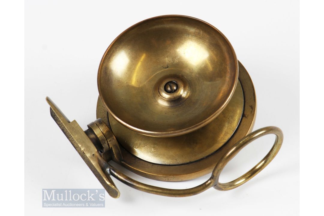 Malloch’s of Perth Patent brass reel side caster salmon fly reel - drum 4” diameter, with script - Image 1 of 3