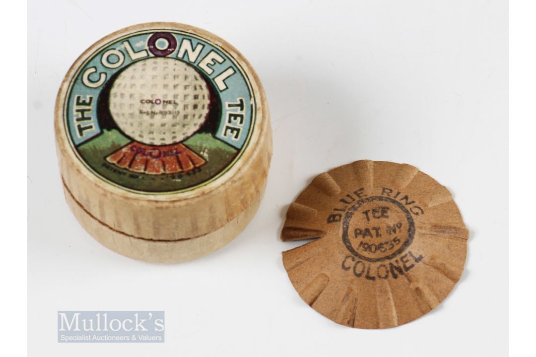 Fine and rare ‘The Colonel Tee’ paper Golf Tees with the original labelled box featuring Blue Ring - Image 1 of 4