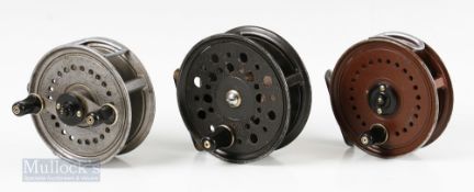 J W Young & Sons Landex 3 ½” alloy fly reel twin black handles, in grey finish, on/off regulator