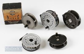 Mixed Reel Selection (5) – JW Young and Sons 3 3/8” The Pridex in original box, and a similar 3 3/8”