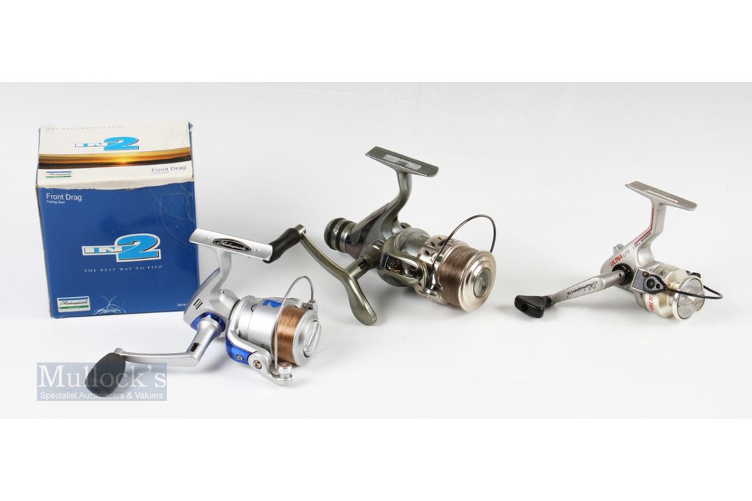 3x Shakespeare Spinning Reels – IN2 front drag reel with spare spool in original box, Ultra Lite