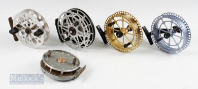 5x Centrepin Fishing Reels – 2x Grice & Young reels, 4 ¼” twin handle narrow drum and 4 ¾” twin