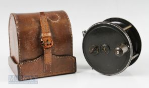 Kelson C Farlow London Patent 1761 4 ½” Patent Lever Fly Reel and Block Case with brass pillars,