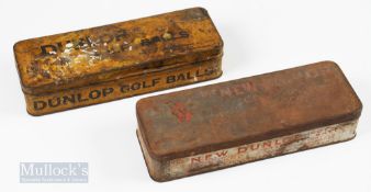 2x Early Dunlop Golf Ball Tin Boxes for 12 balls – to incl a tin retailing “The New Dunlop Stud