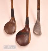 3x assorted persimmon and alloy woods – Auchterlonie dark stained persimmon driver, J Shannon