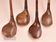 4x various woods to include Arthur Havers baffie, stripe top lofted brassie with triangular face