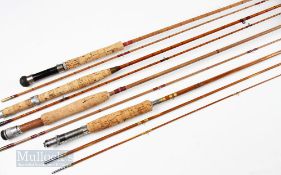 4x Unnamed Split Cane Fly Rods – 9ft 2 piece, 8ft 2 piece, 8ft 3 piece and 8ft 6in 2 piece, all