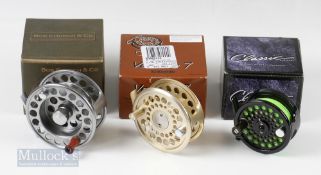 G Loomis Venture 7 Gold 3 ½” Fly Reel with a White River Classic 5/6 medium 3” fly reel and a Bob