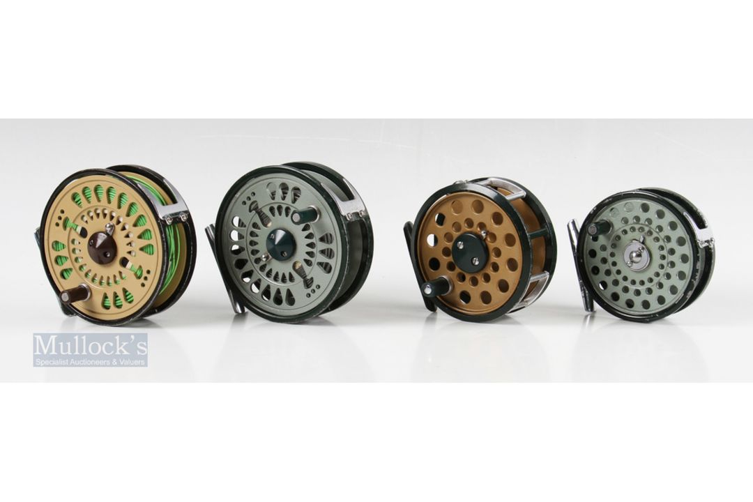 3x Olympic Japan Fly Reels – 2x 4340 3 ¾” with rim tensioners, one in green the other in black / - Image 1 of 2