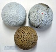 3x various guttie bramble pattern golf balls – large “The Alert” with 2x surface cracks; large The