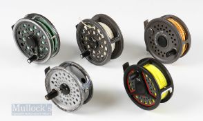 5x Reel Selection – J W Young 1505 series Gearfly 3 ½” with rim tensioner, 1450 Reflex 3 ½”, Leeda