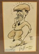 George Duncan (Open Golf Champion 1920) signed pen and ink caricature by prolific Hull born