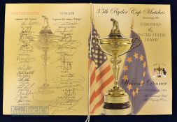 Rare 2004 Ryder Cup Fully Signed Welcome Dinner Menu – played at Oakland Hills Michigan with