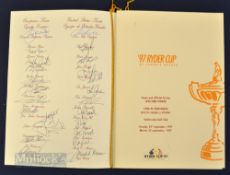 Scarce 1997 Ryder Cup Golf Fully Signed Welcome Dinner Menu – held for the first time outside The UK