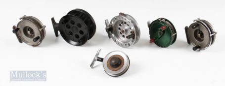 6x Fishing Reels – incl SE Cooke Longcast side cast reel, spool 3”, Lewtham Products 4 ¼” side