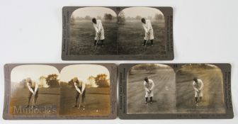 Gene Sarazen and Jerome D Travers Stereo View real photograph golf cards (3) – showing Sarazen (