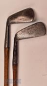 2x Gibson left hand irons – J H Taylor Autograph mashie, Gibson diamond back mid iron stamped Jacobs