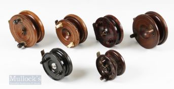 6x Mixed Fishing Reels – Eaton Sun brass star back Nottingham style 4 ½” reel, with another