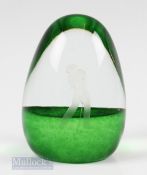 Fine Caithness Scotland Artistic Golfing Green Coloured Desk Paperweight – etched with golfer