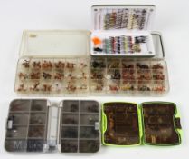 5x Boxes of Flies containing 400+ dry flies and nymphs, most appear unused, housed in 2 clear
