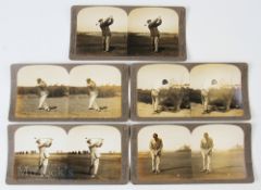 Collection of 5x early Famous US Champion Golfers Stereo View Real Photograph Cards – players incl