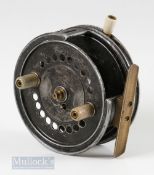 Cogswell & Harrison of Exeter 4” alloy casting reel twin handle, quarter rim cut out, brass foot,