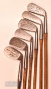 6x assorted good bright playable irons – R Forgan “Scotia” driving iron, Premier Key mark mashie