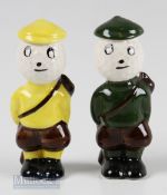 2 Carlton Ware Dunlop Style Caddie Golfing Figures one dressed in yellow and the other green, both