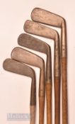5x early bronze blade putters feat’ W Gibson of Kinghorn star mark (chips to shaft, no grip,