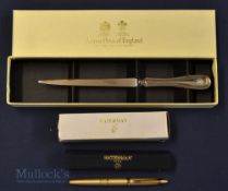 2001 Ryder Cup Gifts (2) – Arthur Price England Silver Plated Letter Opener in maker’s original box;