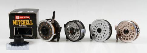 Garcia Mitchell Fly Reels – 710 automatic in original box, 7550 3 ¼” with champagne finish and a 752