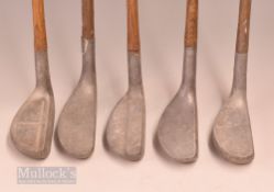 5x Mills Alloy mallet head putters featuring a Y Model (no grip, short), RNG Model, Ray Model (crack