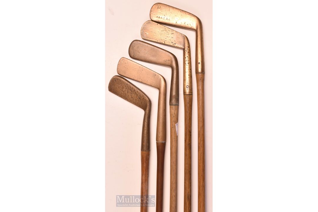 R Forgan stamped bronze blade putter with greenheart shaft, shaft stamp (no grip) plus an Army and