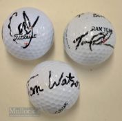 3x US Major Golf Winners signed golf balls – Tom Watson (8x US, Open and Masters Champion), Mark