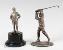 2x Vic golfing figures – incl good silvered heavy metal golfing figure of Victorian golfer at the