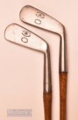 2x R Thompson Musselburgh smf cleek irons - including a long cleek – one with makers shaft stamp and