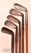 5x assorted irons – most unusual A. Tooley & Son London wide angle sole 2 iron with high spine back,