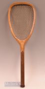 Fine R. Bliss MFG & Co flat top wooden tennis racket possibly sold by Peck and Snyder with ‘B’