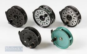 5x Youngs Fly Reels – 2x Youngs & Son 3 ¼” reels, one having retaining screw replaced and a 3 3/8”