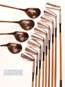 Fine full set of J & W Craigie Montrose clubs and bag c late 1940s to incl 4x dark stained large