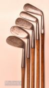 5x various irons – Melville Brown niblick, Winton mashie niblick, deep face mashie, mid iron and smf