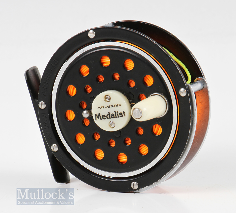 Pfleuger Medalist 1494 AH 3 3/8” fly reel fixed check with rim regulator good clean used condition.